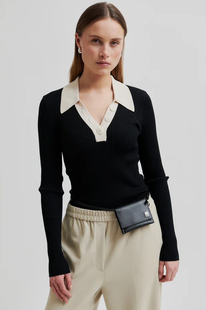 トップス second layer 23ss s/s open knit polo Second/Layer - Men's Open Knit Polo Shirt – On Sale Now with Up to