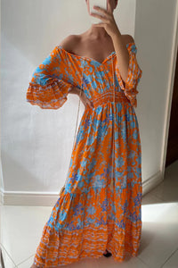 Charli - Antoinette Dress - Orange/Blue Print
