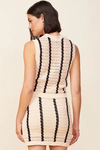 Monrow - Crochet Knit Mini Skirt - Buttercream/Black