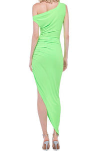 Norma Kamali - Drop Shoulder Side Drape Dress - Neon Green