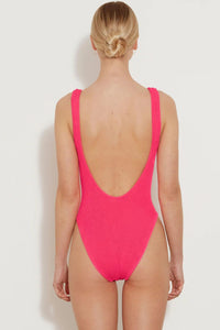 Hunza G - Square Neck Crinkle One Piece - Hot Pink