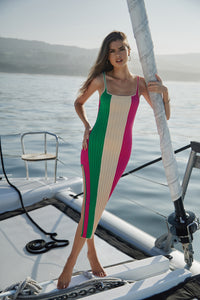 PQ Swim - Piper Slit Dress - Cosmo Pink/Emerald Bay